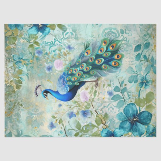 Elegant Peacock Distressed Blue Floral Tissuepapier (Voorkant)