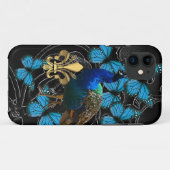 Elegant Peacock en blauwe vlinders op zwarte vlind Case-Mate iPhone Case (Achterkant (horizontaal))