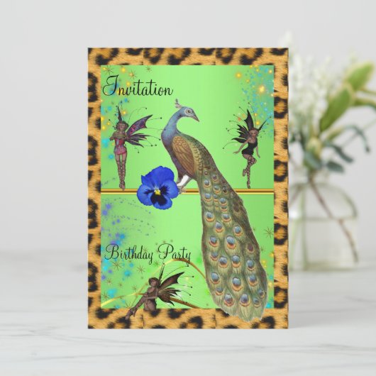 Elegant Peacock en Fairies Kaart (Staand voorkant)