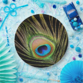 Elegant Peacock Feather Black Papieren Bordje (Feest)