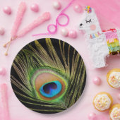 Elegant Peacock Feather Black Papieren Bordje (Feest)