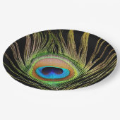 Elegant Peacock Feather Black Papieren Bordje (Gekanteld)