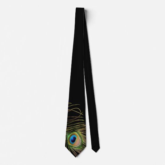Elegant Peacock Feather Black Stropdas (Voorkant)