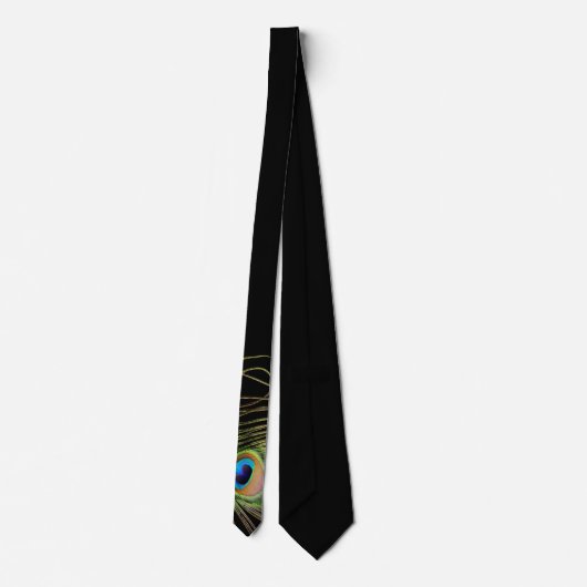 Elegant Peacock Feather Black Stropdas (Achterkant)