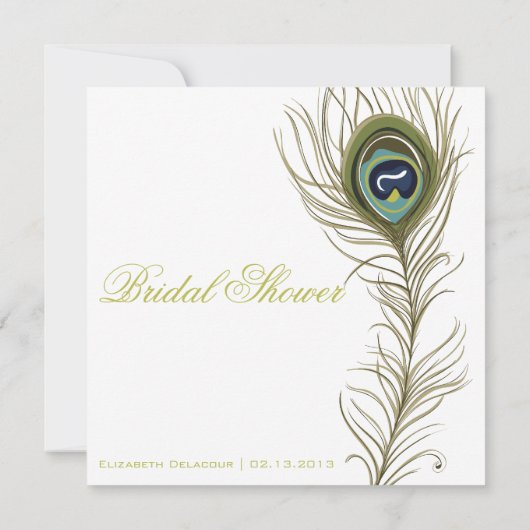 Elegant Peacock Feather Bridal Shower Invitation Kaart (Achterkant)