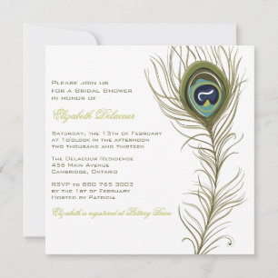 Elegant Peacock Feather Bridal Shower Invitation Kaart