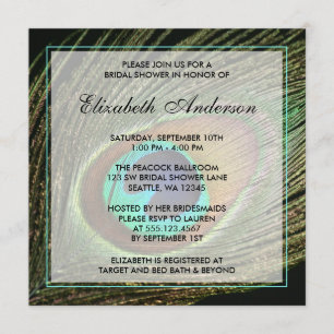 Elegant Peacock Feather Bridal Shower Invitations Kaart