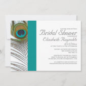 Elegant Peacock Feather Bridal Shower Invitations Kaart (Voorkant)