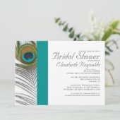 Elegant Peacock Feather Bridal Shower Invitations Kaart (Staand voorkant)