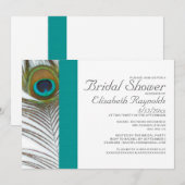 Elegant Peacock Feather Bridal Shower Invitations Kaart (Voorkant / Achterkant)