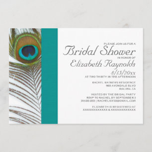 Elegant Peacock Feather Bridal Shower Invitations Kaart