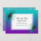 Elegant Peacock Feather Elegant Save the Date Kaart (Voorkant / Achterkant)