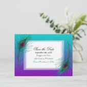 Elegant Peacock Feather Elegant Save the Date Kaart (Staand voorkant)