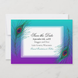 Elegant Peacock Feather Elegant Save the Date Kaart
