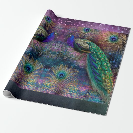 Elegant Peacock Feather Glitter Moody Decoupage Wr Cadeaupapier (Uitgerold)