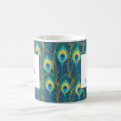 Elegant Peacock Feather Monogram Custom Name Mug Koffiemok (Center)