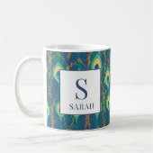 Elegant Peacock Feather Monogram Custom Name Mug Koffiemok (Links)