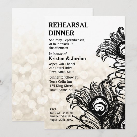 Elegant Peacock Feather repetitie diner Kaart (Voorkant / Achterkant)