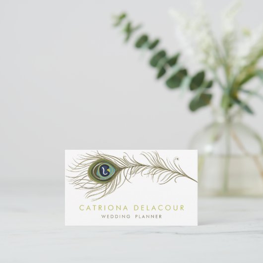 Elegant Peacock Feather Stylish Visitekaartje (Staand voorkant)