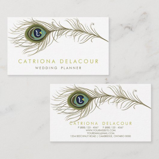Elegant Peacock Feather Stylish Visitekaartje (Voorkant / Achterkant)