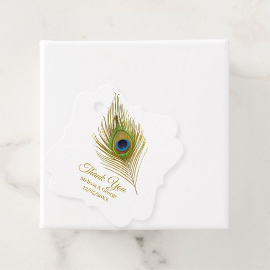 Elegant Peacock Feather Wedding Bedankt Bedankjes Labels (In situ)