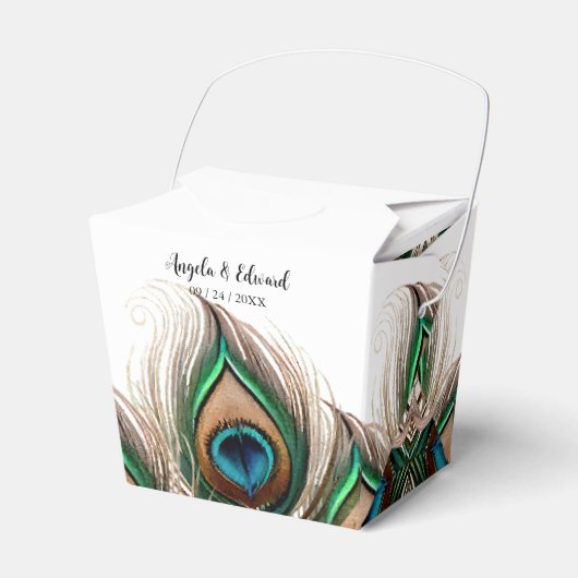 Elegant Peacock Feather Wedding Favor Box Bedankdoosjes (Voorkant Zijde)
