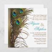 Elegant Peacock Feather Wedding Invitation 1 Kaart (Voorkant / Achterkant)