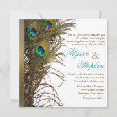 Elegant Peacock Feather Wedding Invitation 1 Kaart (Voorkant)