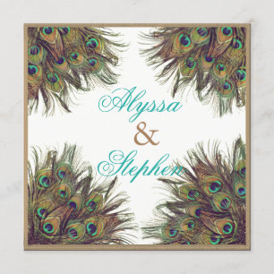 Elegant Peacock Feather Wedding Invitation 2 Kaart