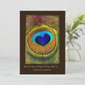 Elegant Peacock Feather Wedding Invitation Kaart (Staand voorkant)