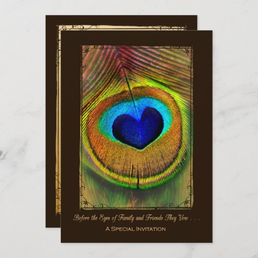 Elegant Peacock Feather Wedding Invitation Kaart (Voorkant / Achterkant)