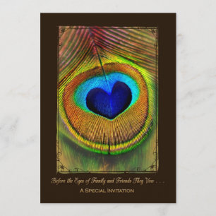 Elegant Peacock Feather Wedding Invitation Kaart