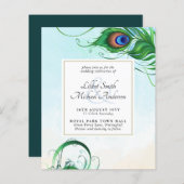 Elegant PEACOCK FEATHER Wedding Invite BUDGET (Voorkant / Achterkant)
