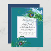Elegant PEACOCK FEATHER Wedding Invite BUDGET (Voorkant / Achterkant)