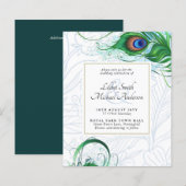Elegant PEACOCK FEATHER Wedding Invite BUDGET (Voorkant / Achterkant)