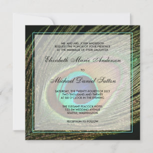 Elegant Peacock Feather Wedding Kaart