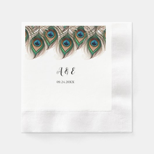 Elegant Peacock Feather Wedding Napkins Servet (Voorkant)