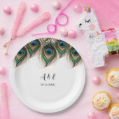 Elegant Peacock Feather Wedding Papieren Bordje (Feest)