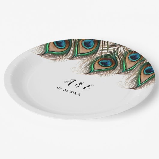 Elegant Peacock Feather Wedding Papieren Bordje (Gekanteld)