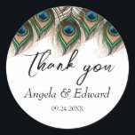 Elegant Peacock Feather Wedding Ronde Sticker<br><div class="desc">Elegant Peacock Feather Wedding Classic Round Sticker</div>
