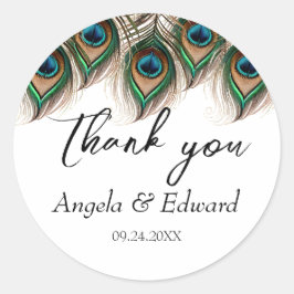 Elegant Peacock Feather Wedding Ronde Sticker