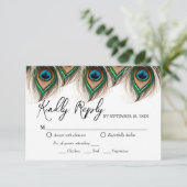 Elegant Peacock Feather Wedding RSVP Kaart (Staand voorkant)
