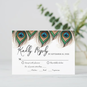 Elegant Peacock Feather Wedding RSVP Kaart