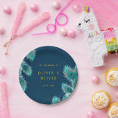 Elegant Peacock Feathers and Gold Wedding Papieren Bordje (Feest)