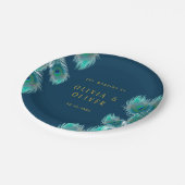 Elegant Peacock Feathers and Gold Wedding Papieren Bordje (Gekanteld)