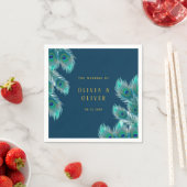 Elegant Peacock Feathers and Gold Wedding Servet (Insitu)