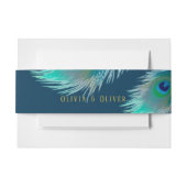 Elegant Peacock Feathers and Gold Wedding Uitnodigingen Wikkel (Voorkant Voorbeeld)