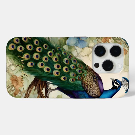 Elegant Peacock Feathers Art Nouveau Naam Case-Mate iPhone Case (Achterkant (horizontaal))