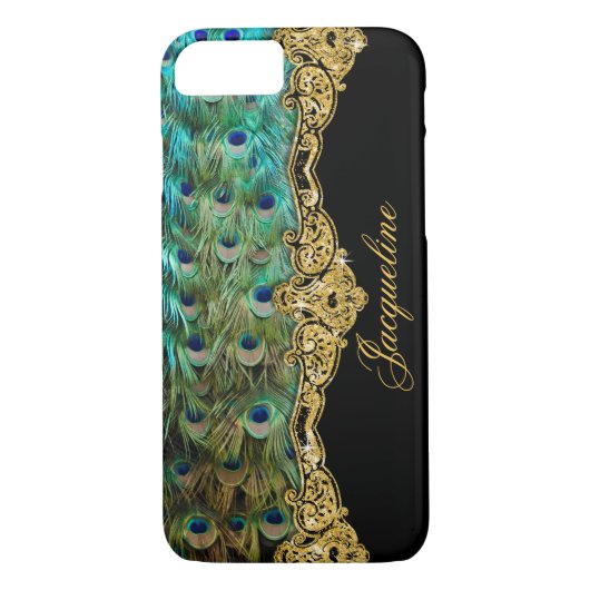 Elegant Peacock Feathers Baroque Rococo Case-Mate iPhone Case (Achterkant)