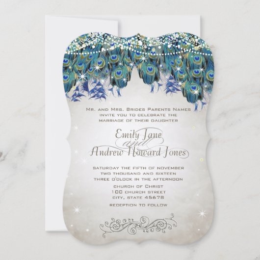 Elegant Peacock Feathers Blauwgroen Blue Green Tur Kaart (Voorkant)